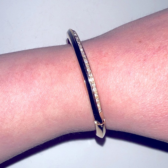 CHRISTIAN DIOR Rhinestone and Black Enamel Gold-Washed 80’s Clamp Bracelet - Picture 1 of 10